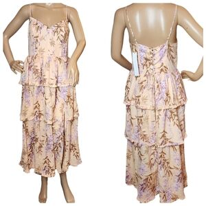 NWT House of Harlow Corset Tiered Linen/Rayon. Peach/Lavender Midi Dress. Medium